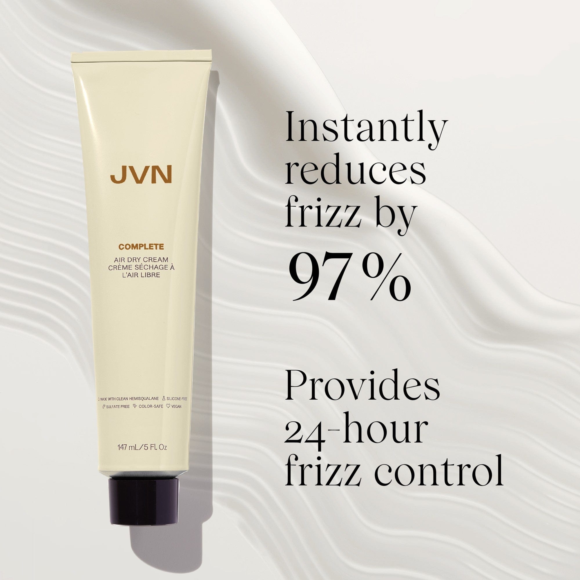 Clinical claims regarding the Complete Air Dry Cream that states: Air Dry Cream is an easy, efforless styling cream with major frizz control. Instantly reduces frizz by 97% and continues to provide 24-hour frizz control. *In a controlled hair swatch study, after one use. 