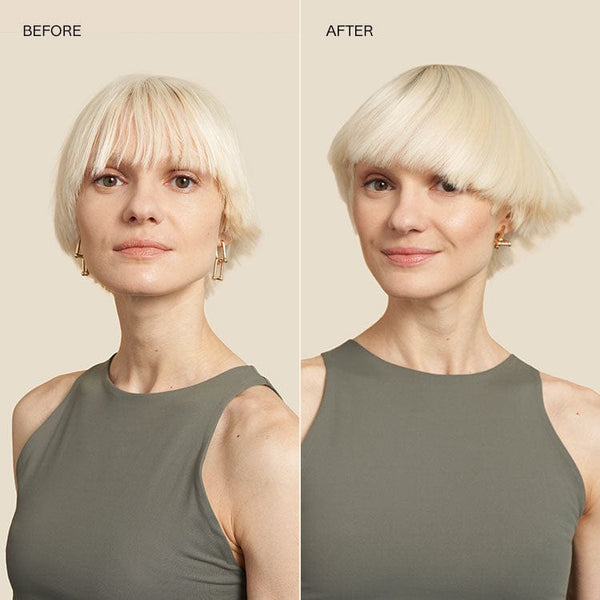 Before and After model photo with short, straight hair using JVN Hair Undamage Strengthening Conditioner